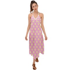 Cream Dots On Purple Halter Tie Back Dress  by FunDressesShop