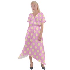 Cream Dots On Purple Cross Front Sharkbite Hem Maxi Dress by FunDressesShop