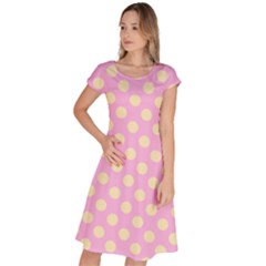 Cream Dots On Purple Classic Short Sleeve Dress by FunDressesShop