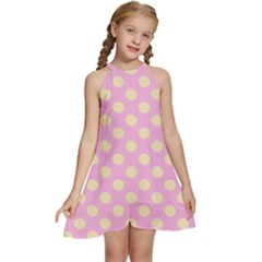 Cream Dots On Purple Kids  Halter Collar Waist Tie Chiffon Dress by FunDressesShop