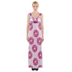 Sprinkled Donuts On Pink Thigh Split Maxi Dress