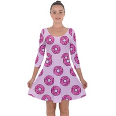 Sprinkled Donuts On Pink Quarter Sleeve Skater Dress by FunDressesShop