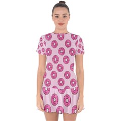 Sprinkled Donuts On Pink Drop Hem Mini Chiffon Dress