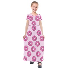 Sprinkled Donuts On Pink Kids  Short Sleeve Maxi Dress by FunDressesShop