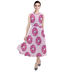 Sprinkled Donuts On Pink Round Neck Boho Dress by FunDressesShop