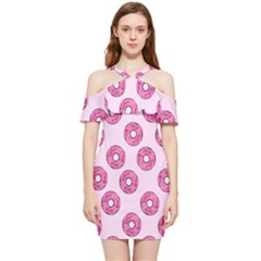 Sprinkled Donuts On Pink Shoulder Frill Bodycon Summer Dress by FunDressesShop