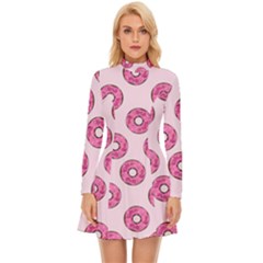 Sprinkled Donuts On Pink Long Sleeve Velour Longline Dress