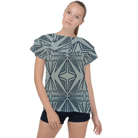 Abstract Pattern Geometric Backgrounds Ruffle Collar Chiffon Blouse by Eskimos