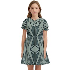 Abstract Pattern Geometric Backgrounds Kids  Bow Tie Puff Sleeve Dress by Eskimos