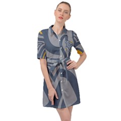 Abstract Pattern Geometric Backgrounds Belted Shirt Dress by Eskimos