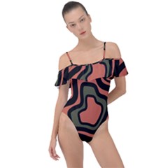 Abstract Pattern Geometric Backgrounds Frill Detail One Piece Swimsuit by Eskimos