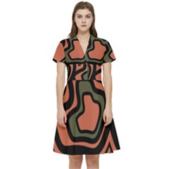 Abstract Pattern Geometric Backgrounds Short Sleeve Waist Detail Dress