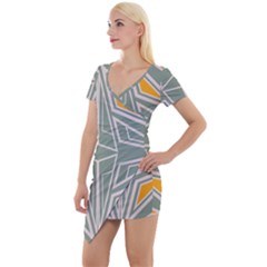 Abstract Pattern Geometric Backgrounds Short Sleeve Asymmetric Mini Dress by Eskimos