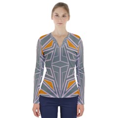 Abstract Pattern Geometric Backgrounds V-neck Long Sleeve Top by Eskimos