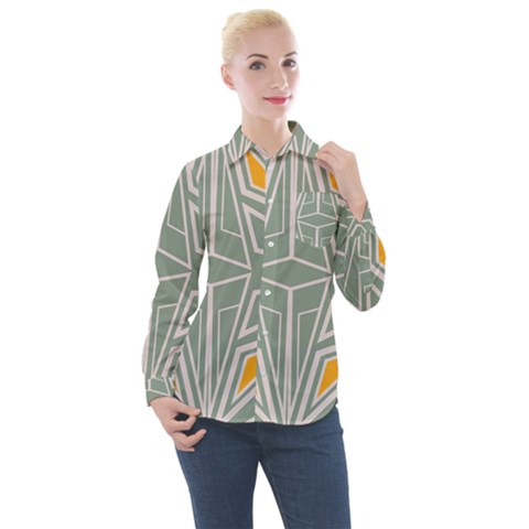 Abstract Pattern Geometric Backgrounds Women s Long Sleeve Pocket Shirt by Eskimos