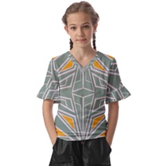 Abstract Pattern Geometric Backgrounds Kids  V-neck Horn Sleeve Blouse by Eskimos