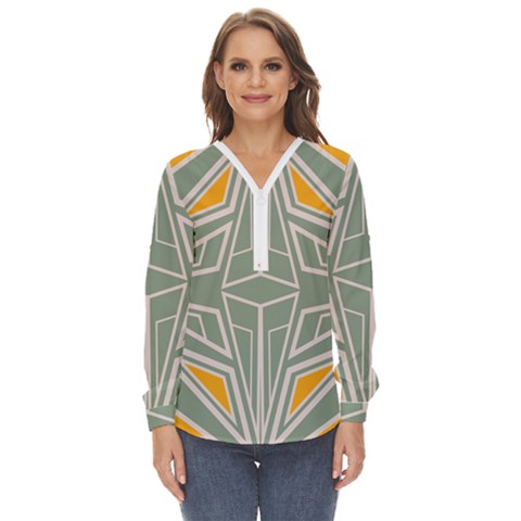 Abstract Pattern Geometric Backgrounds Zip Up Long Sleeve Blouse by Eskimos