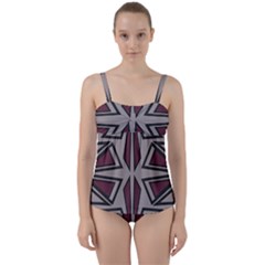 Abstract Pattern Geometric Backgrounds Twist Front Tankini Set by Eskimos