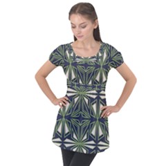 Abstract Pattern Geometric Backgrounds Puff Sleeve Tunic Top by Eskimos