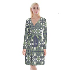 Abstract Pattern Geometric Backgrounds Long Sleeve Velvet Front Wrap Dress by Eskimos