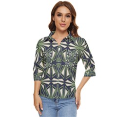 Abstract Pattern Geometric Backgrounds Women s Quarter Sleeve Pocket Shirt