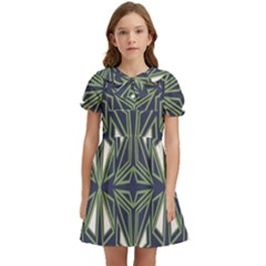 Abstract Pattern Geometric Backgrounds Kids  Bow Tie Puff Sleeve Dress by Eskimos