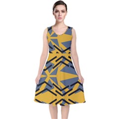 Abstract Pattern Geometric Backgrounds V-neck Midi Sleeveless Dress  by Eskimos