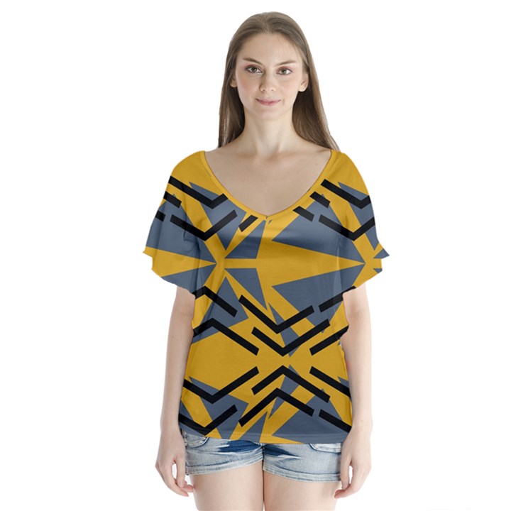 Abstract pattern geometric backgrounds V-Neck Flutter Sleeve Top