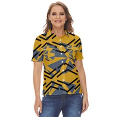 Abstract Pattern Geometric Backgrounds Women s Short Sleeve Double Pocket Shirt