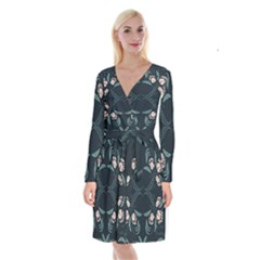 Folk Flowers Floral Art Print Flowers Abstract Art  Long Sleeve Velvet Front Wrap Dress by Eskimos