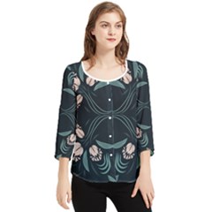 Folk Flowers Floral Art Print Flowers Abstract Art  Chiffon Quarter Sleeve Blouse