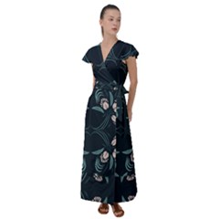 Folk Flowers Floral Art Print Flowers Abstract Art  Flutter Sleeve Maxi Dress