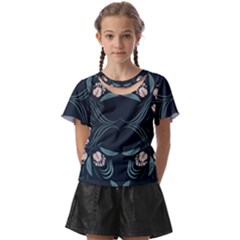 Folk Flowers Floral Art Print Flowers Abstract Art  Kids  Front Cut Tee