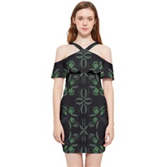 Folk Flowers Floral Art Print Flowers Abstract Art  Shoulder Frill Bodycon Summer Dress by Eskimos