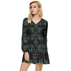 Folk Flowers Floral Art Print Flowers Abstract Art  Tiered Long Sleeve Mini Dress by Eskimos