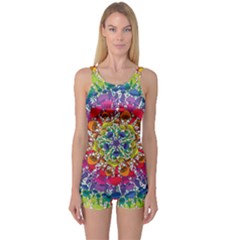 Rainbow Mushroom Mandala One Piece Boyleg Swimsuit