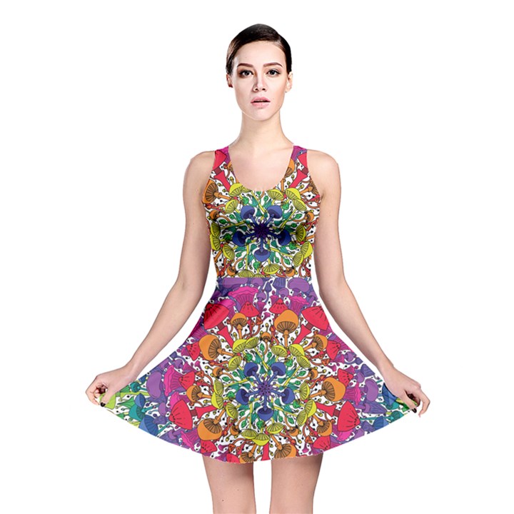 Rainbow Mushroom Mandala Reversible Skater Dress