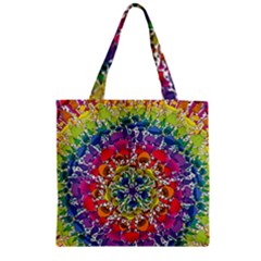 Rainbow Mushroom Mandala Zipper Grocery Tote Bag