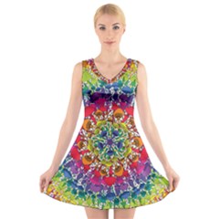 Rainbow Mushroom Mandala V-neck Sleeveless Dress by steampunkbabygirl