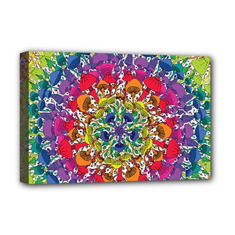 Rainbow Mushroom Mandala Deluxe Canvas 18  X 12  (stretched)