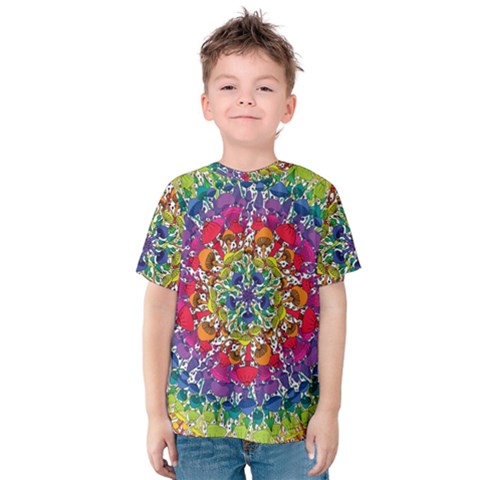 Rainbow Mushroom Mandala Kids  Cotton Tee by steampunkbabygirl