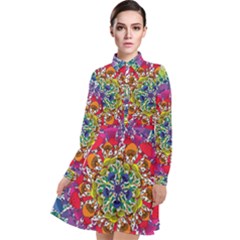 Rainbow Mushroom Mandala Long Sleeve Chiffon Shirt Dress