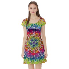 Rainbow Mushroom Mandala Short Sleeve Skater Dress