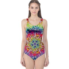 Rainbow Mushroom Mandala One Piece Swimsuit by steampunkbabygirl