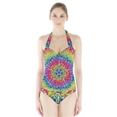 Rainbow Mushroom Mandala Halter Swimsuit