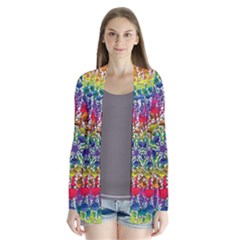 Rainbow Mushroom Mandala Drape Collar Cardigan