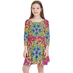 Rainbow Mushroom Mandala Kids  Quarter Sleeve Skater Dress