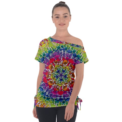 Rainbow Mushroom Mandala Off Shoulder Tie-up Tee by steampunkbabygirl