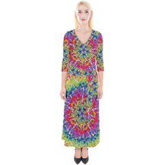 Rainbow Mushroom Mandala Quarter Sleeve Wrap Maxi Dress