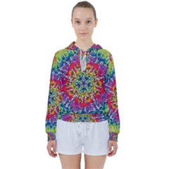 Rainbow Mushroom Mandala Women s Tie Up Sweat